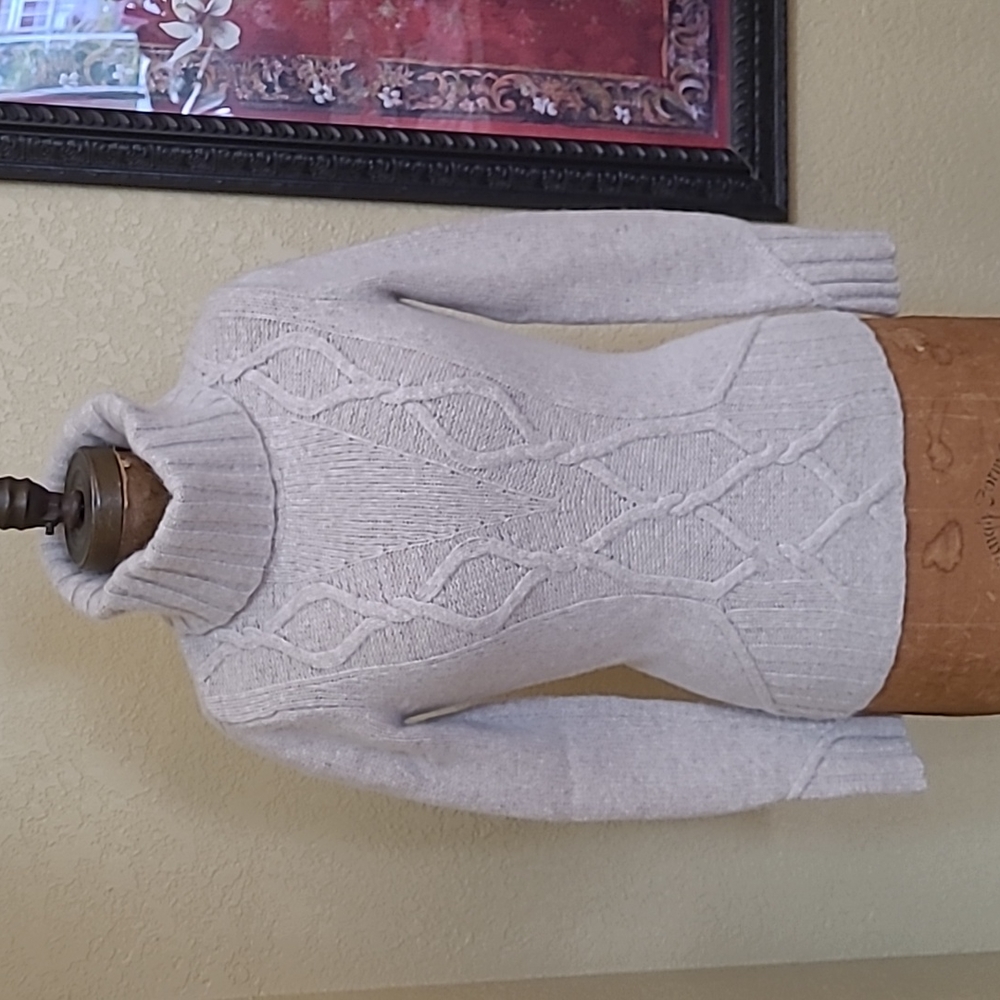 Womens Susan Bristol Beige Turtleneck Wool Blend Sweater Size S